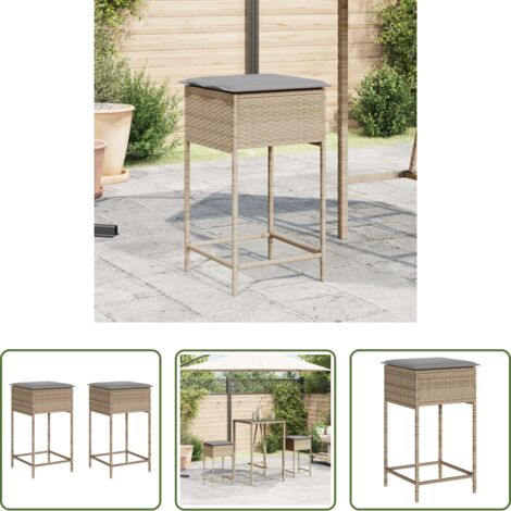 Sgabelli da giardino - Sgabelli da Bar con Cuscini 2 pz Beige in Polyrattan