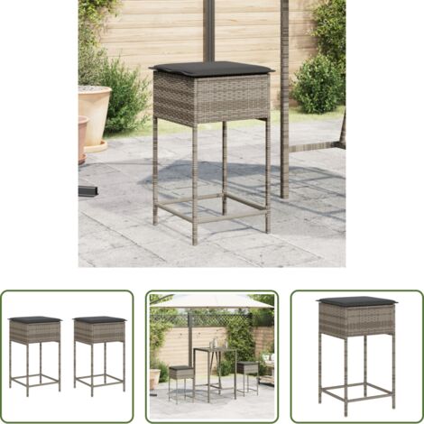 Sgabelli da giardino -  Sgabelli da Bar con Cuscini 2 pz Grigi in Polyrattan