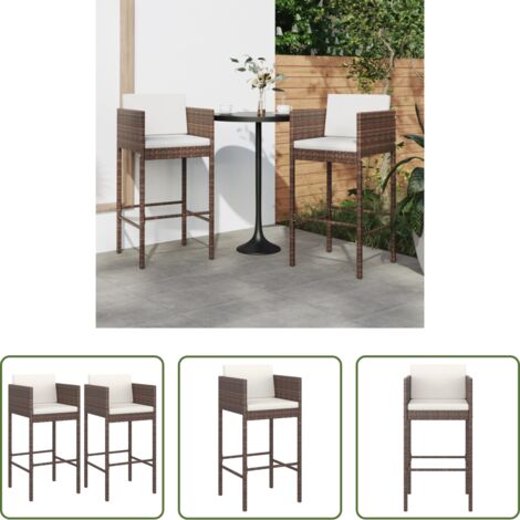 Sgabelli da giardino -  Sgabelli da Bar con Cuscini 2 pz Marroni in Polyrattan