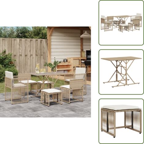 Sgabelli da giardino - vidaXL Set da Pranzo da Giardino 7 pz con Cuscini Beige in Polyrattan - Tavolo da giardino
