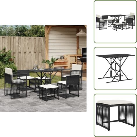 Sgabelli da giardino - vidaXL Set da Pranzo da Giardino 7 pz Nero con Cuscini in Polyrattan - Tavolo da giardino