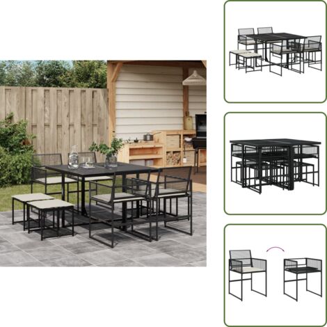 Sgabelli da giardino - vidaXL Set da Pranzo da Giardino 9 pz con Cuscini Nero in Polyrattan - Cuscini da giardino
