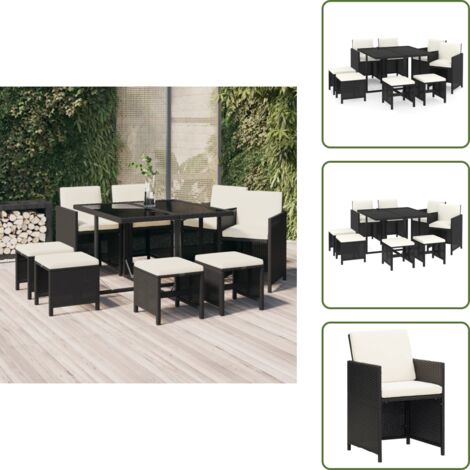 Sgabelli da giardino - vidaXL Set da Pranzo da Giardino 9 pz con Cuscini Nero in Polyrattan - Cuscini da pranzo