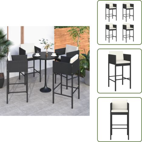 Sgabelli da giardino - vidaXL Sgabelli da Bar 4 pz con Cuscini Neri in Polyrattan - Sgabelli da banco