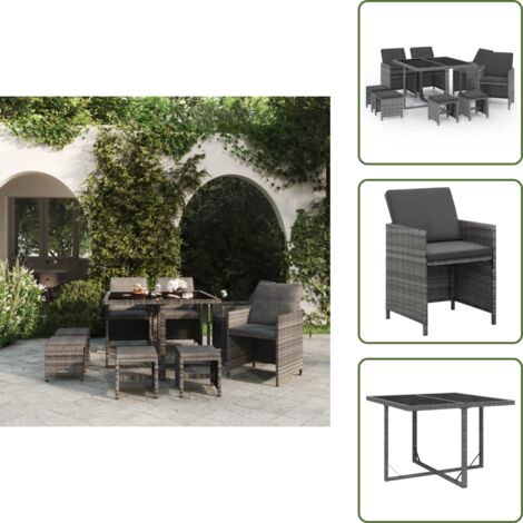 Sgabelli da pranzo - vidaXL Set Pranzo da Giardino 9 pz con Cuscini in Polyrattan Grigio - Cuscini da pranzo