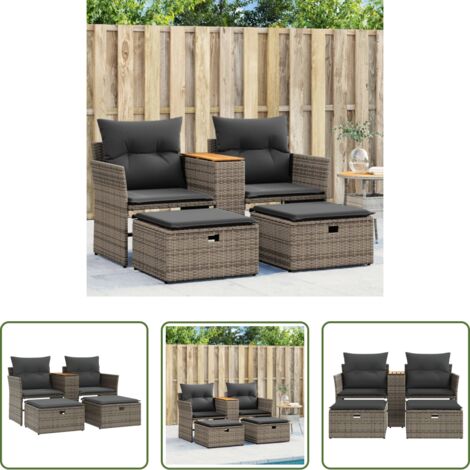 Sgabelli -  Divano da Giardino 2 Posti con Sgabelli Grigio in Polyrattan
