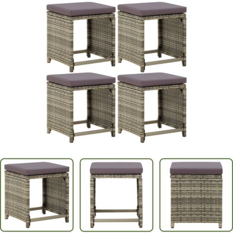 Sgabelli esterni -  Sgabelli da Giardino 4 pz con Cuscini in Polyrattan Grigi