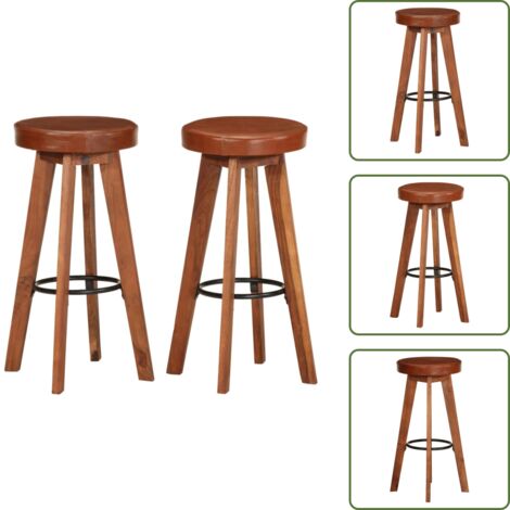 Sgabelli in acacia - vidaXL Sgabelli da Bar 2 pz in Vera Pelle e Legno Massello di Acacia -