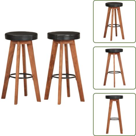 Sgabelli in acacia - vidaXL Sgabelli da Bar 2 pz in Vera Pelle e Legno Massello di Acacia - Sgabelli retro