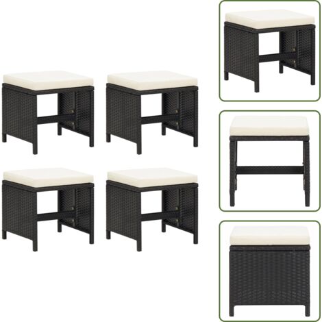 Sgabelli in acciaio - vidaXL Sgabelli da Giardino 4 pz con Cuscini in Polyrattan Nero - Cuscini per sgabelli