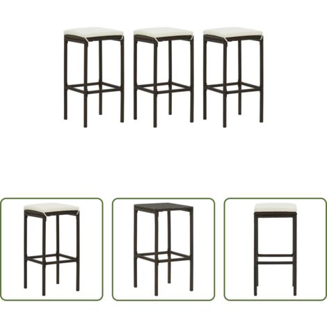 Sgabelli in rattan -  Sgabelli da Bar con Cuscini 3 pz Marroni in Polyrattan