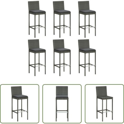 Sgabelli in rattan -  Sgabelli da Bar con Cuscini 6 pz in Polyrattan Grigio