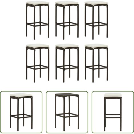Sgabelli in rattan -  Sgabelli da Bar con Cuscini 6 pz Marroni in Polyrattan