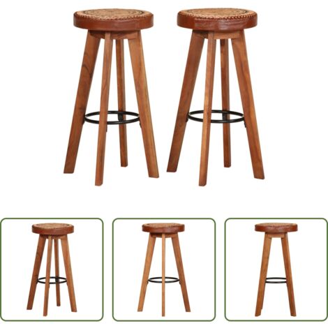 Sgabelli in vera pelle -  Sgabelli da Bar 2 pz in Vera Pelle e Legno Massello di Acacia