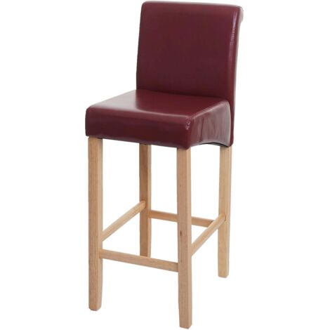 Sgabello alto bar lounge elegante HHG-525 legno ecopelle 105x39x53cm rosso scuro piedi chiari