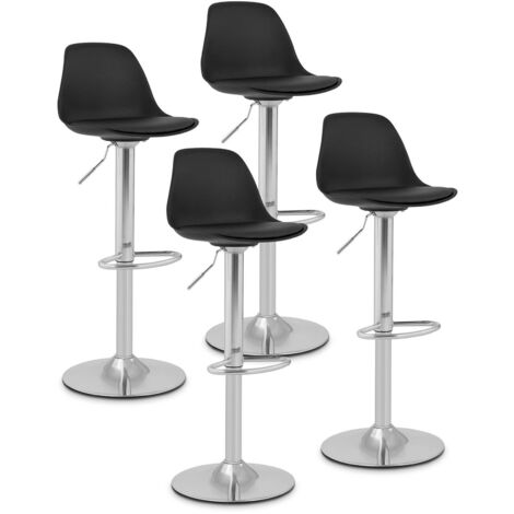 Sgabello alto con schienale - Design moderno - Ideale per bar e cucine - Set da 4 - Base in acciaio cromato - Nero - Nero
