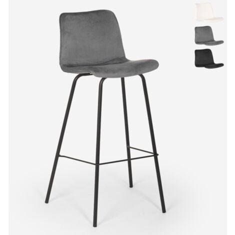 SUPERSTOOL Sgabello alto da bar cucina fisso in velluto design moderno Dett Colore: Grigio Scuro