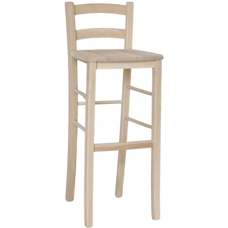 Sgabello alto da bar in legno grezzo da verniciare h 80 cm seduta in massello