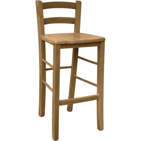 Sgabello alto da bar in legno h 67cm con seduta in massello noce chiaro