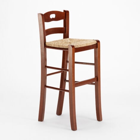 SUPERSTOOL Sgabello alto in legno con seduta in paglia Hamburg bar pub e cucina