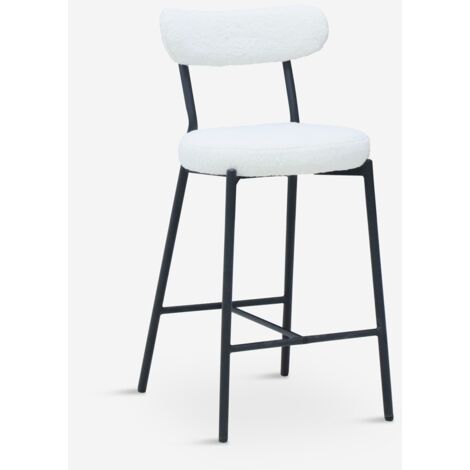 Sgabello alto moderno da cucina con schienale in bouclé bianco Opos