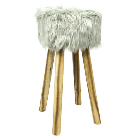 Sgabello Arredo Alto Con Seduta In Pelliccia Colore Grigio