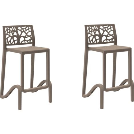 Sgabello bar alto H. seduta 65 cm con schienale TETI Tortora set 2 pezzi