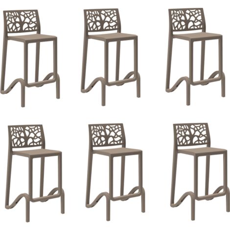 Sgabello bar alto H. seduta 65 cm con schienale TETI Tortora set 6 pezzi