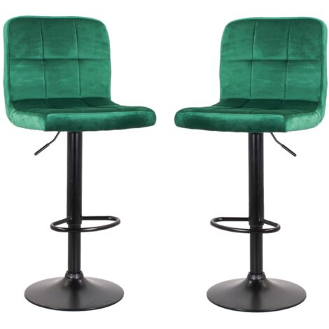 Sgabello bar in velluto girevole altezza regolabile Verde Set 2 Pezzi