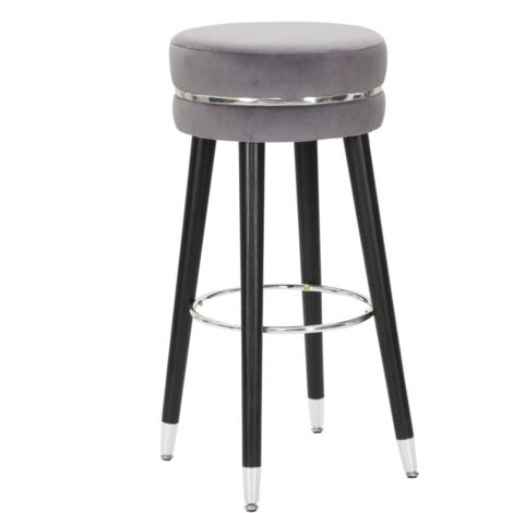 Sgabello Bar Paris Ø35x74 cm in Legno e Tessuto Vellutato Grigio