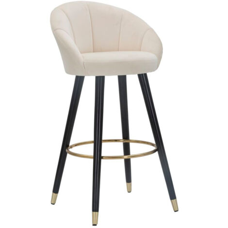 Sgabello Bar Prague Crema 55x56x104 cm Legno e Spugna Crema Oro e Nero