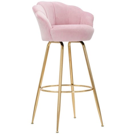 Sgabello Bar Vienna Rosa 55x53x110 cm Spugna e Tessuto e Metallo Rosa e Oro