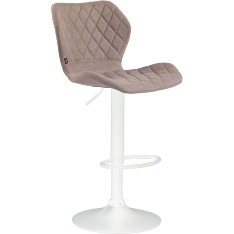 Sgabello bar x1 con cucitura decorativa a rombi in tessuto tortora e metallo bianco 100004668