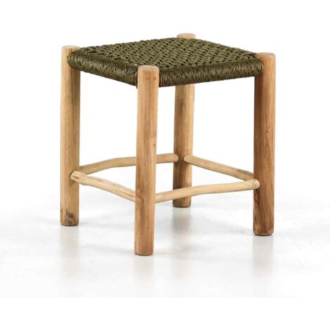 Sgabello basso in legno di teak e corda verde - Terra