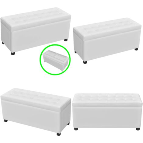 Sgabello con Contenitore in Pelle Artificiale Bianco - Pouf con contenitore - Poggia piedi