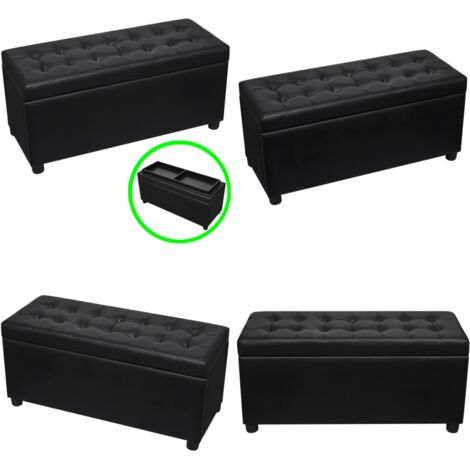 Sgabello con Contenitore in Pelle Artificiale Nero - Pouf con contenitore - Sgabello poggiapiedi