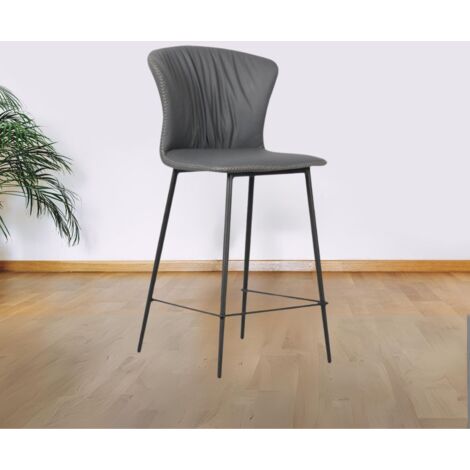 Sgabello con gambe in metallo nero e schienale avvolgente colore antracite Core
