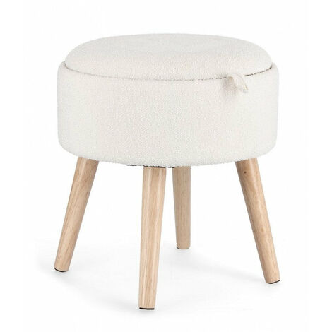Sgabello Contenitore Ø 39x42,5 cm Zoya in Bouclè Bianco