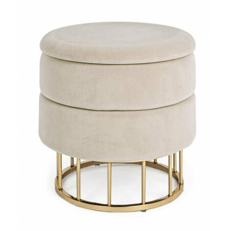 Sgabello Contenitore Pavlina Beige Imbottito in Tessuto effetto Velluto
