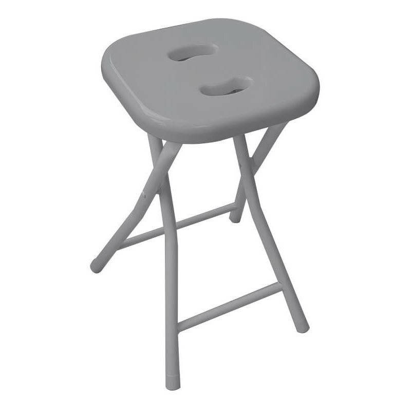 Tabouret pliant Gedy, résine et métal, structure chromée, assise grise Tabouret pliant Gedy, résine et métal, structure chromée, assise grise