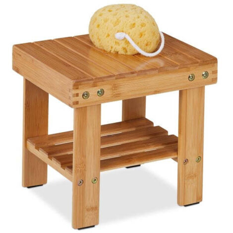 Sgabello da bagno in bambù con ripiano extra