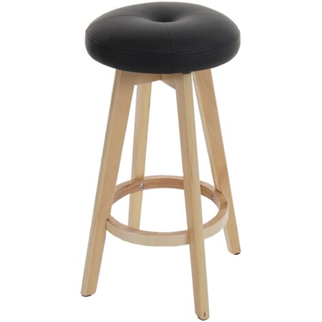 Sgabello da bar bancone x1 con poggiapiedi girevole in PVC nero e legno chiaro 040008595