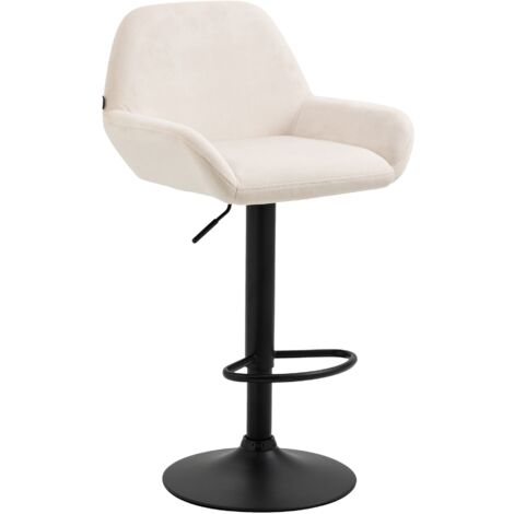 Sgabello da bar con base a tromba in velluto imbottito color crema in metallo nero opaco TDB10422
