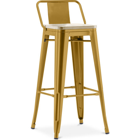 Sgabello da bar con schienale - Design industriale - Legno e acciaio - 76cm - Nuova edizione - Stylix Oro