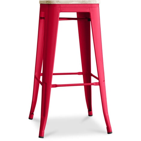 Sgabello da bar - Design industriale - Acciaio e legno - 76cm - Stylix Rosso