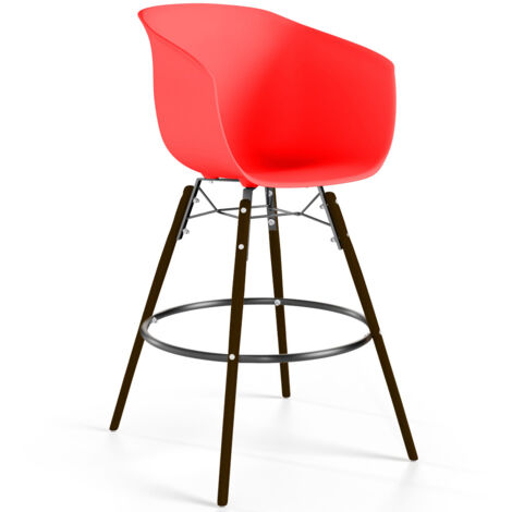 Sgabello da Bar - Design Scandinavo - Gambe in Legno Scuro - Pirela Rosso