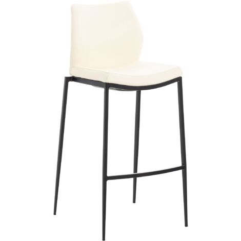 Sgabello da bar di design classico e moderno in sintetico crema, gambe in acciaio nero, poggiapiedi 100000867