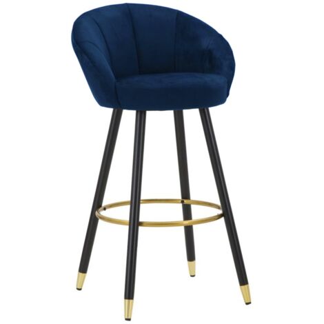 Sgabello da bar elegante in velluto per interno in stile moderno h 98 cm -Blu