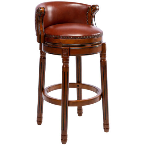 Sgabello da bar girevole a 360° in pelle vera e legno, marrone