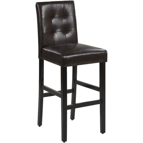 Sgabello da Bar in Ecopelle Marrone Imbottita Gambe in Legno Chiaro Madison - Marrone